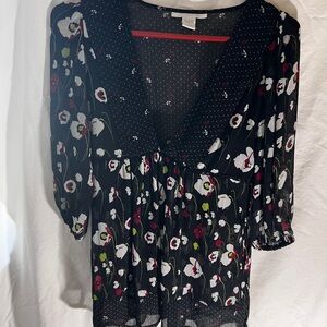 Charlotte Russe Black Floral Sheer Blouse